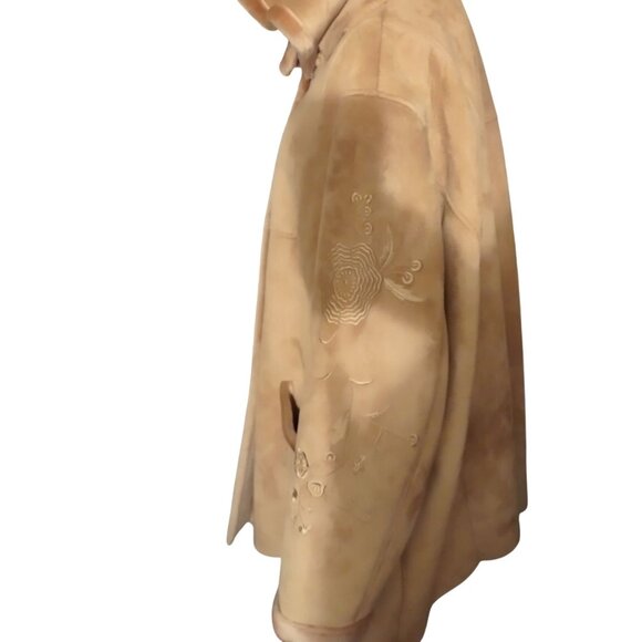 Maggie Barnes Womens Faux Shearling Coat With Hood & Embroidered Sleeves 3X - Picture 3 of 12